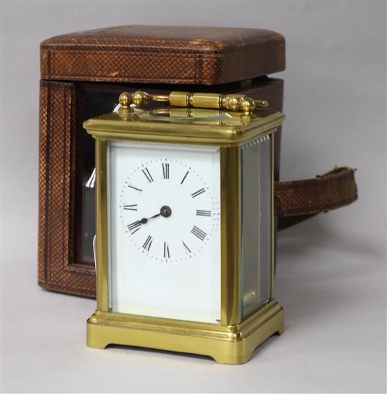 A French gilt brass carriage timepiece H 11.5cm